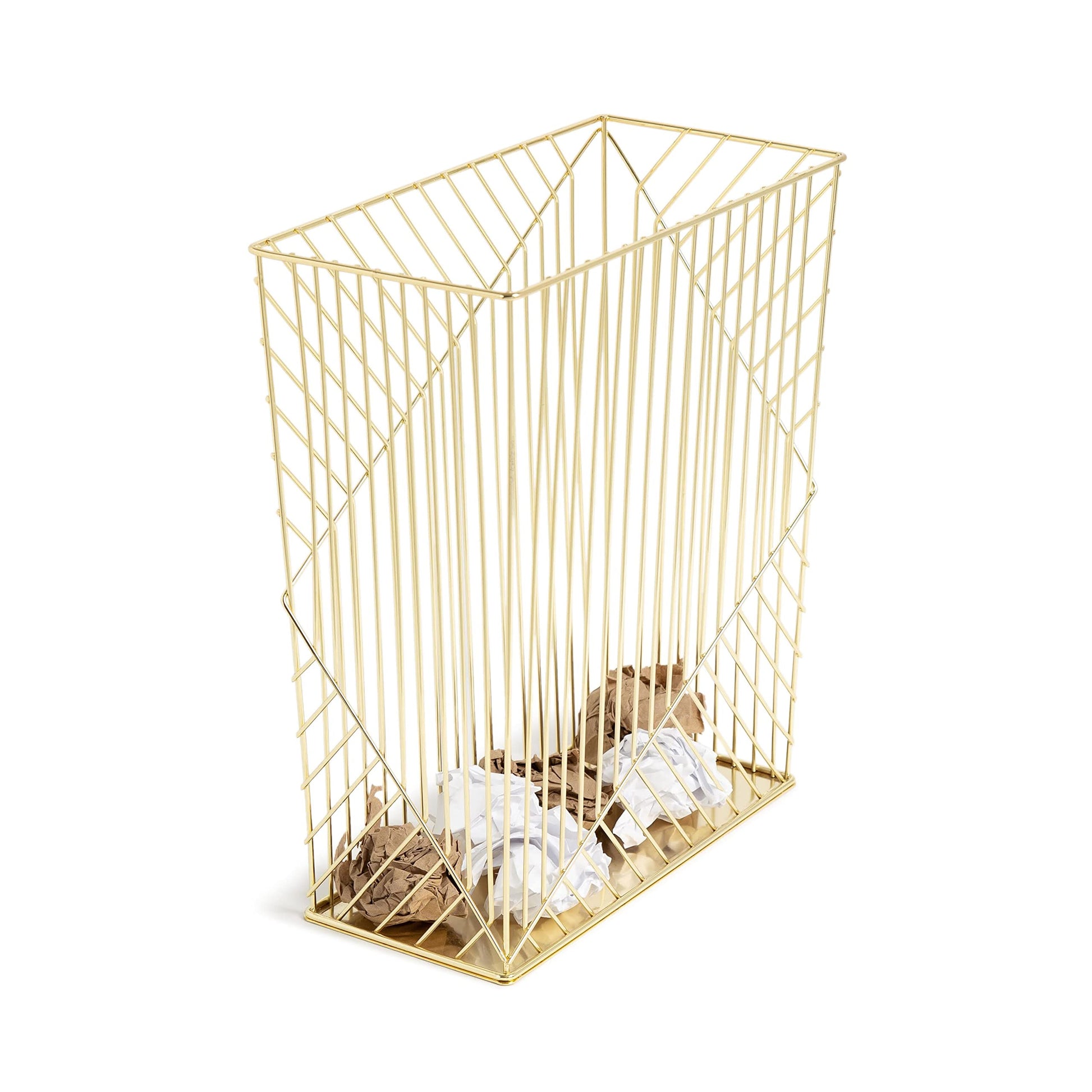 U Brands Metal Trash Can, 6 Gallon Capacity, Gold, Desk Organizer