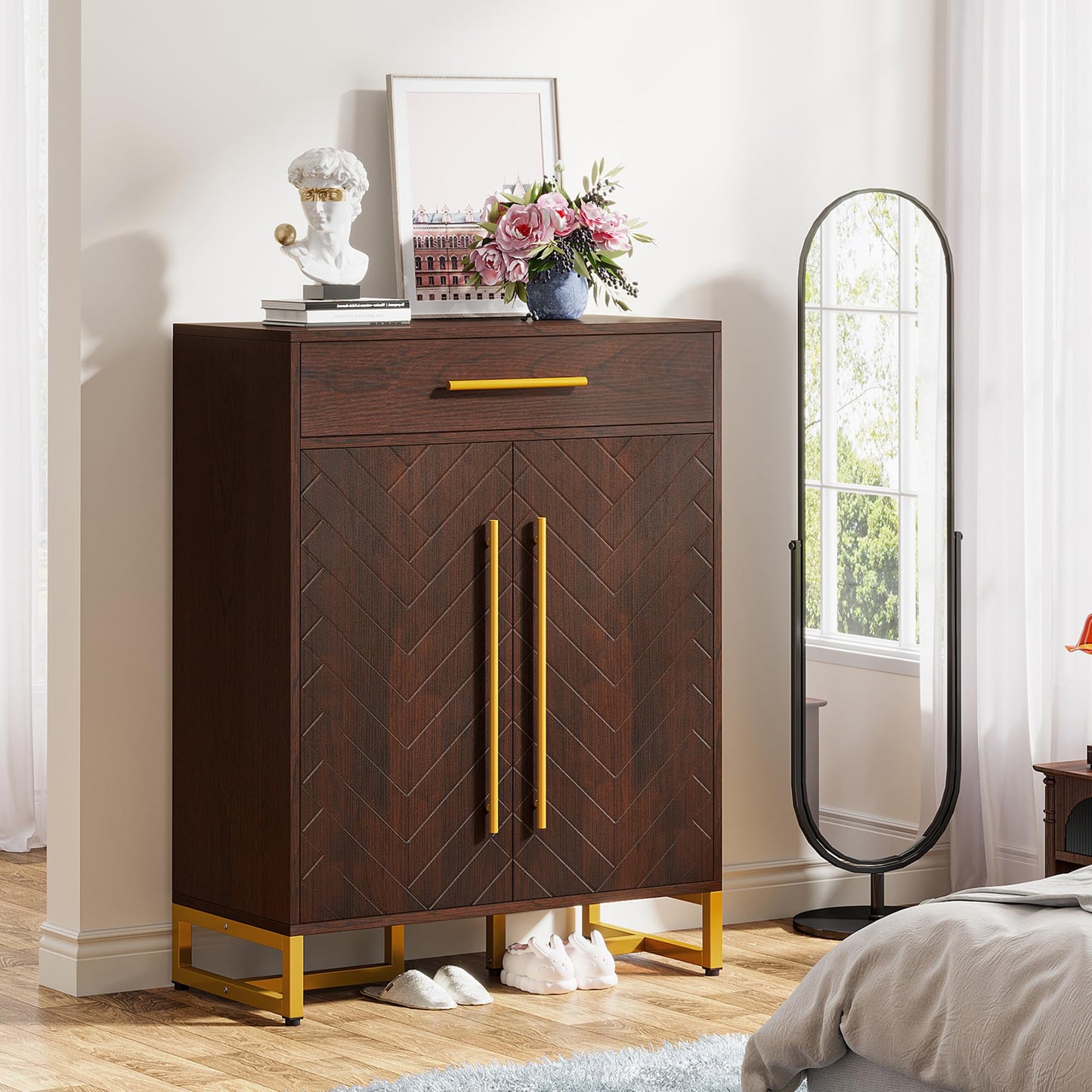 Tribesigns Shoe Cabinet with Doors, 20 Pairs Shoe Storage Cabinet with Drawer for Entryway, Modern