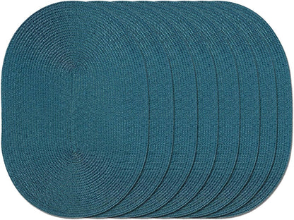AHHFSMEI Placemats Set of 8 for Dining Table Washable Woven Vinyl Non-Slip 18x12 inches Placemat Heat-Resistant Durable Table Mats for Dining Table Easy to Clean (Oval Blue, 8)