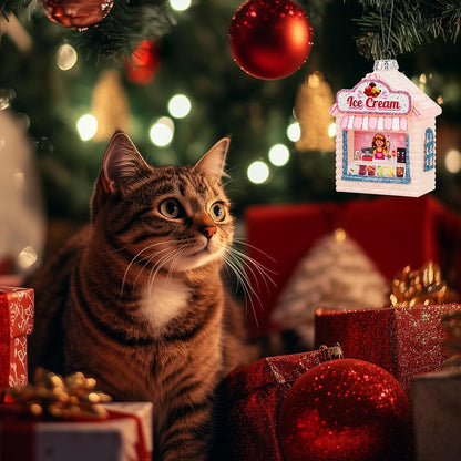 Hanging Christmas Ornaments, 2025 Glass Blown Christmas Tree Ornaments, Pink Christmas Tree Decorations, Funny Gifts & Home Decor, Ice Cream Parlor