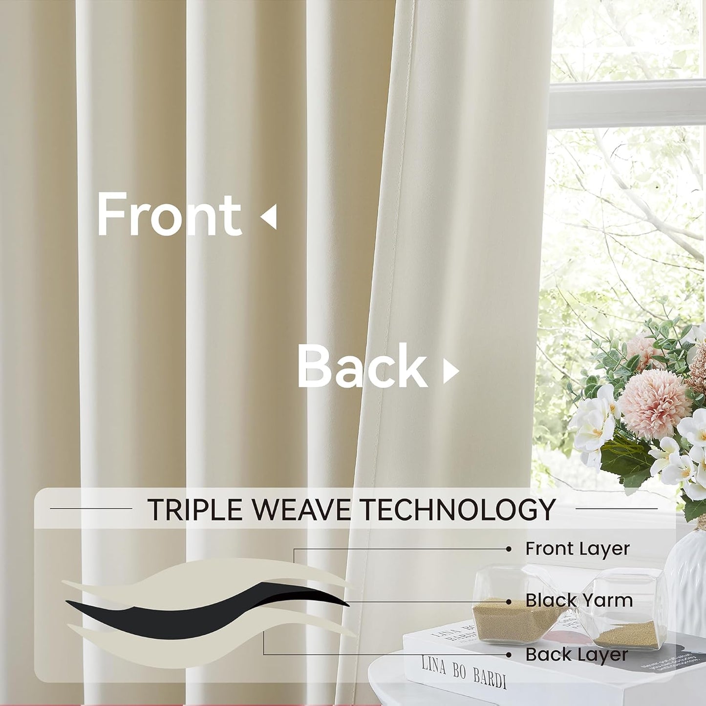 KangBang Cream Beige Pinch Pleated Curtains 2 Panels Set, 90 Inch Blackout Curtains for Bedroom Living Room, Room Darkening Sound Dampening Polyester Vertical Window Panels with Hooks, 40x90