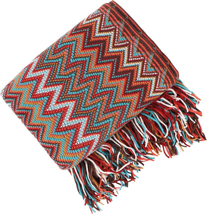 Boho Throw Blanket - Bohemian Fringe Tassels， for Bed Couch Soft ChairBlanket Double Sided (50"x70") (Red)