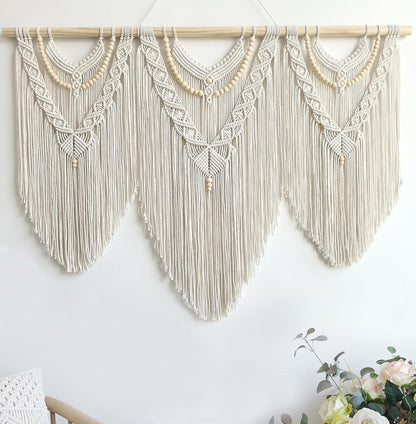 Achart Macrame Wall Hanging Large- Boho Wall Decor- large wall art- Wall Decor Living Room- Macrame Tapestry Boho Decor for Bedroom (Beige-V)