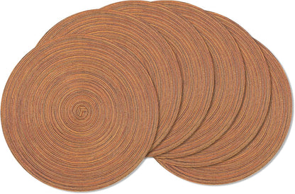 AHHFSMEI Round Braided Placemats Set of 6 Round Table Mats for Dining Tables Natural Woven Heat Resistant Place mats 15 Inch (Brown)