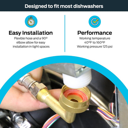 Eastman Dishwasher Installation Kit, 8 Foot Hose with Adapters, 3/8 Inch MIP x 3/4 Inch FHT Elbows, Braided Stainless Steel Connectors, 41132