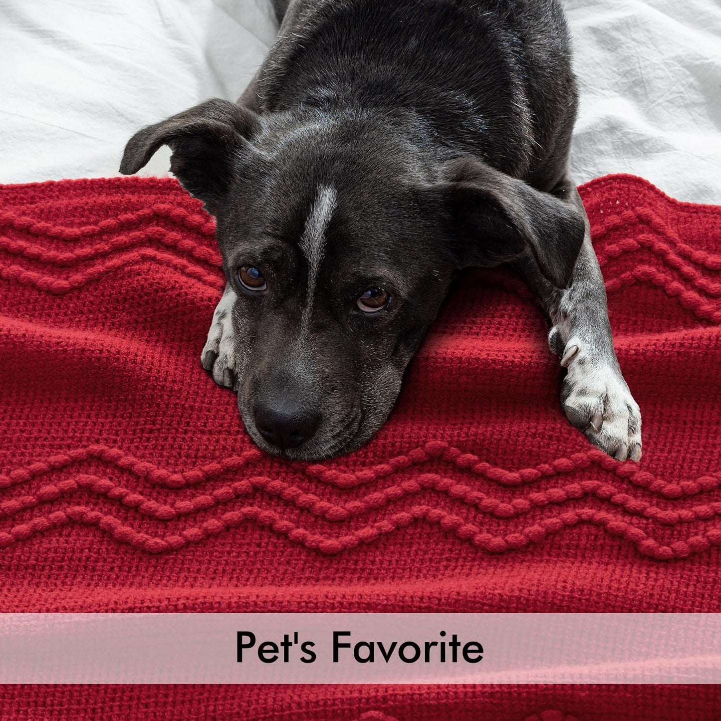 MIULEE Red Knitted Throw Blanket for Couch Boho Textured Cozy Woven Blanket with Tassels for Sofa Chair Bed Living Room Acrylic Wave Pattern 50"x60"