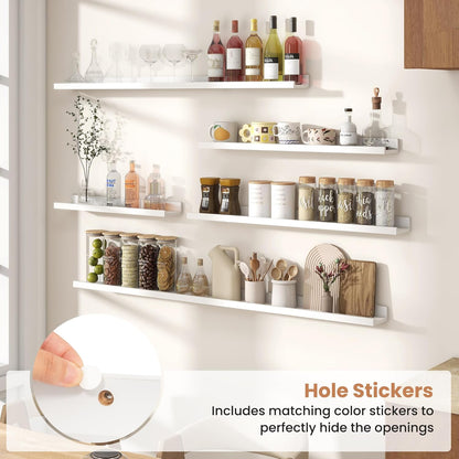 Fun Memories Picture Ledge Shelves Set of 2, 55 Inch Rustic Wall Mounted Floating Shelves with Lip for Home Storage and Décor in Bathroom, Kitchen, Nursery, Bedroom, Living Room, White