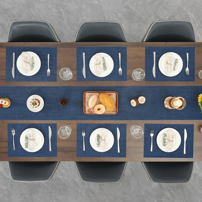 Myir JUN Placemats Set of 4, Vinyl Woven Placemats Place Mats Indoor Set of 4 Washable Table Mats Non-Slip Place mats for Dining Table (Dark Blue, Set of 4)