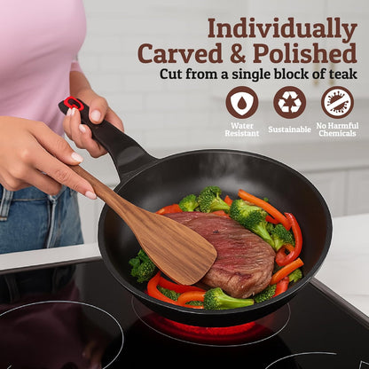 PriorityChef Premium Wooden Spoons for Cooking - 10pc with Spoon Rest and Hanging Hooks, Smooth Finish Teak Wooden Utensil Set, Heat-Resistant & Nonstick Safe, Ideal for Gifting