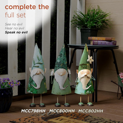 Alpine Corporation - 18" Tall Outdoor Garden Gnome Yard Decoration - Metal Statue with Speak No Evil Expression - Durable, Weatherproof Lawn Sculpture for Patio, Deck, Yard