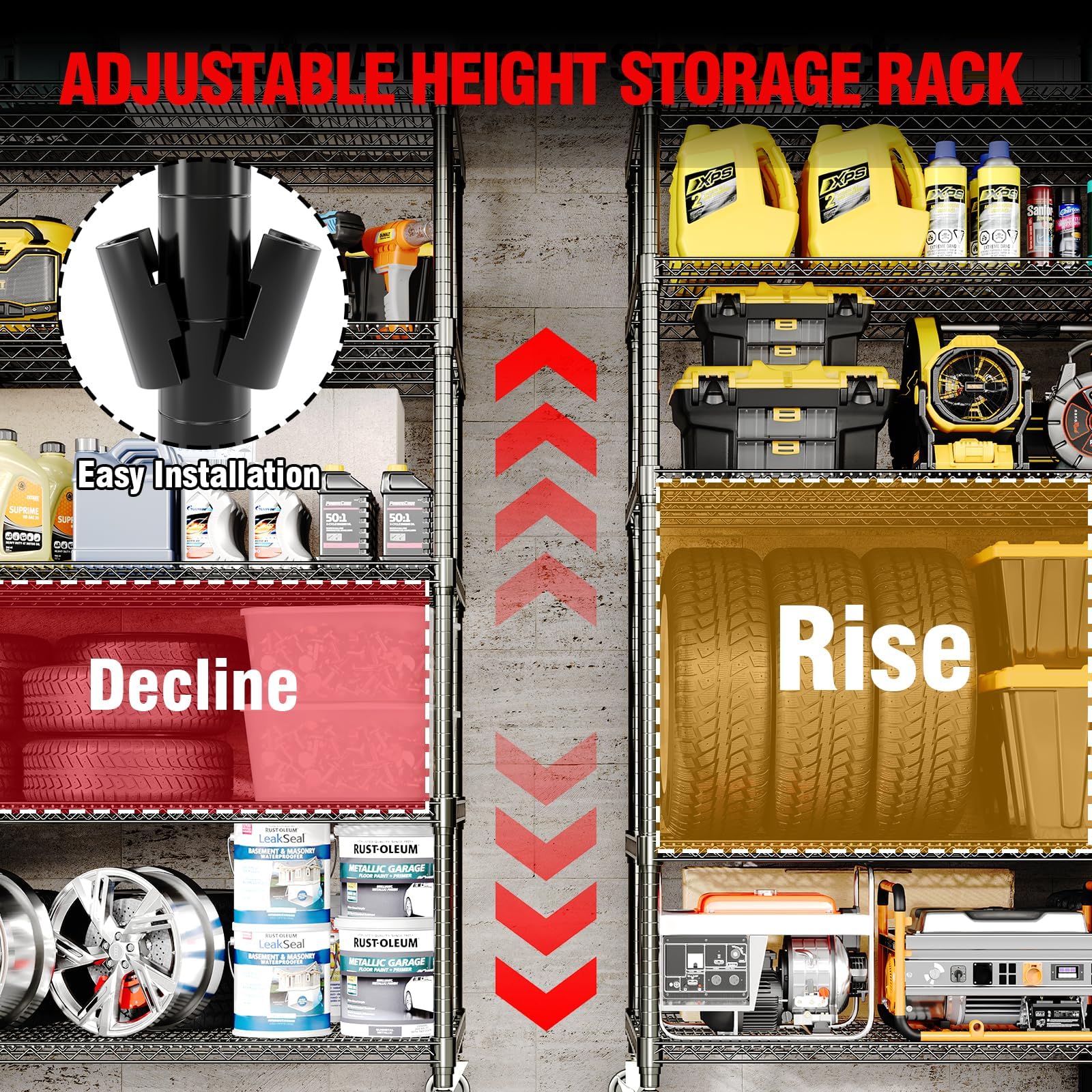 PeacefulHues 82.6" H Storage Shelves 3300LBS Heavy Duty Shelving Unit with Wheels & Feet, 5-Tiers