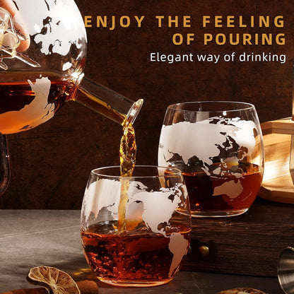 Gifts for Men Dad Husband from Wife Daughter Son, Unique Christmas Anniversary Birthday Gifts for Him, Whiskey Decanter Globe Set with 2 Glasses, Bourbon Scotch Liquor Cool Stocking Stuffers Presents