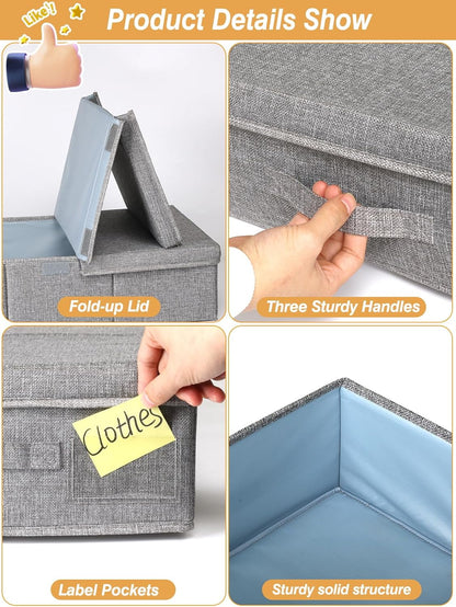 punemi Under Bed Storage With Lids, 2 Pack Large Underbed Storage Containers Clothes W/ 3 Handles, Foldable Low Profile Stackable Drawer Organizer Bins Box for Blanket Shoe Bedroom, 31.1*15.7*6inch