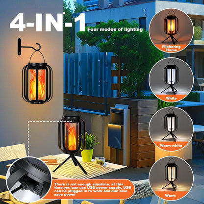 Solar Lantern Outdoor Lights, 2 Pack Waterproof Solar Powered Lanterns with Flickering Flame, Hanging Lantern Decorative for Outside, Solar Powered Outdoor Lights for Yard Garden Patio Table Decor