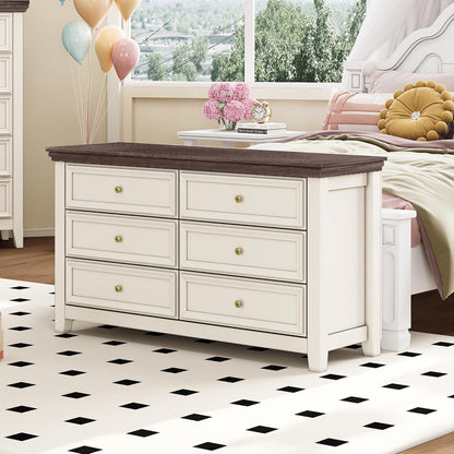 BLANKSPACE 6 Drawer Dresser, Modern Dresser for Bedroom, Wood Drawer Organizer with Metal Knobs, Large Capacity Cabinet for Bedroom, Antique White