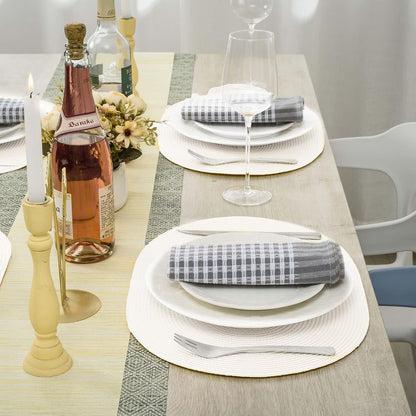 AHHFSMEI Placemats Set of 6 for Dining Table Washable Woven Vinyl Non-Slip 18x12 inches Placemat Heat-Resistant Durable Table Mats for Dining Table Easy to Clean (Oval White,6)