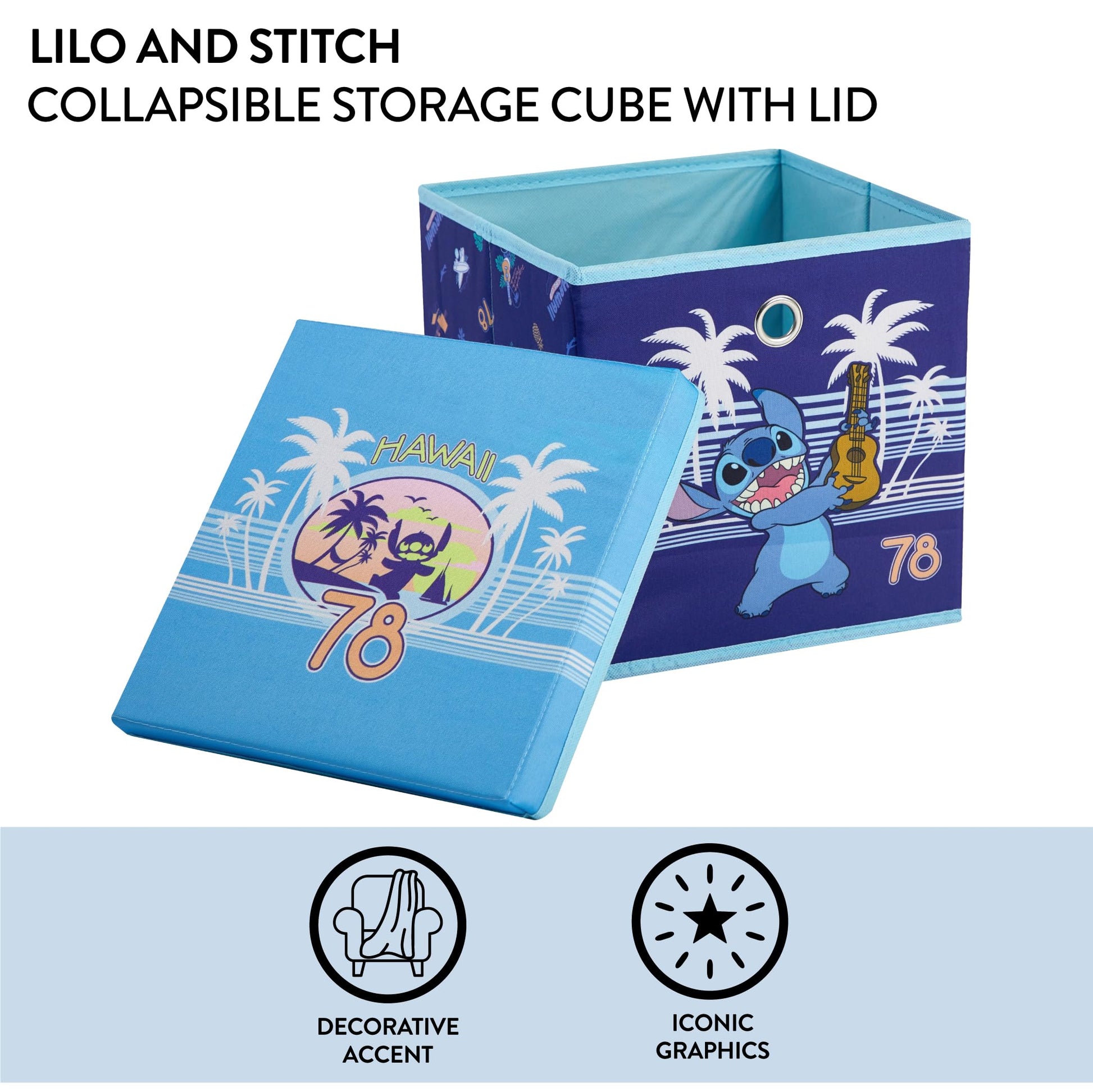 Lilo & Stitch Collapsible Storage Cube with Removable Lid,10"x10"x10" Fabric Organizer Bin for