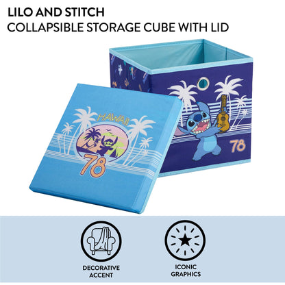 Lilo & Stitch Collapsible Storage Cube with Removable Lid,10"x10"x10" Fabric Organizer Bin for