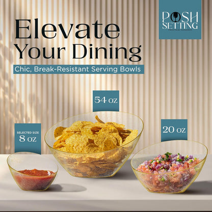 Posh Setting Gold Plastic Serving Bowls - Angled, Disposable for Chips, Candy, Salad, Fruit - Wedding and Party Table - Gold Glitter, 8 OZ, 5 Pack