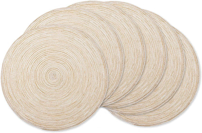 AHHFSMEI Round Braided Placemats Set of 6 Round Table Mats for Dining Tables Natural Woven Heat Resistant Place mats 15 Inch (Beige)