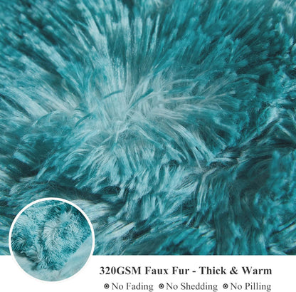 XeGe Luxury Faux Fur Blanket, Tie Dye Teal Soft Fluffy Throw, Shaggy Plush Decorative Couch Blanket, Turquoise Bed Furry Fuzzy Throw for Bedroom Living Room, Tie Dye Teal, 60x90