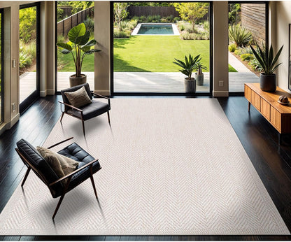 CAMILSON Easy Jute Rug 6x9, Indoor Outdoor Off-White Color Fiber Area Rugs for Living Room Patio and Bedroom Rug Herringbone Seagrass Woven Design Easy-Cleaning, Washable Outside Carpet Alfombras 6x9