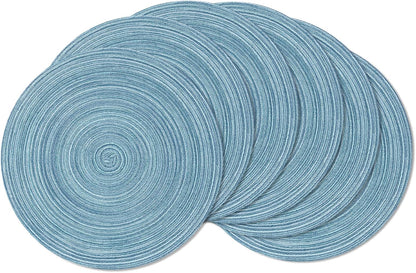 AHHFSMEI Round Braided Placemats Set of 6 Round Table Mats for Dining Tables Natural Woven Heat Resistant Place mats 15 Inch (Sky Blue)