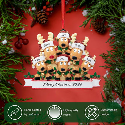 Personalized Christmas Ornaments 2025, Custom Reindeer Family Ornaments for Trees with Names, Handcrafted Christmas Deer Decorations for 2-8 Members, Meaningful Xmas Family of 6