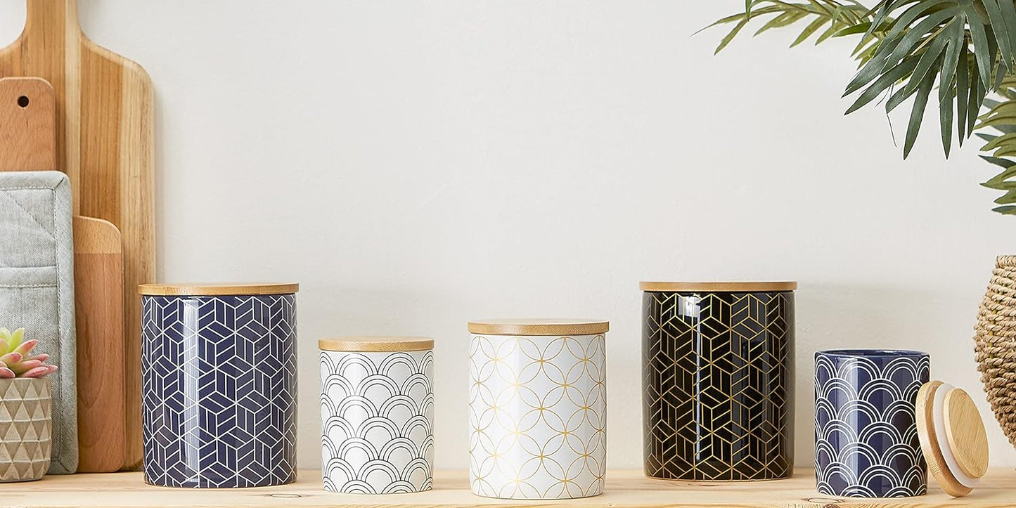 DII Kitchen Ceramics Collection, Canister Set, Mixed Print, White/Black, 3 Piece