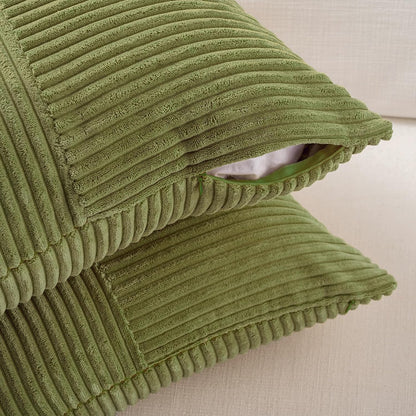 Fancy Homi 2 Packs Moss Green Long Lumbar Decorative Throw Pillow Covers 12x24 Inch for Couch Bed Sofa, Rustic Farmhouse Boho Home Decor, Soft Striped Corduroy Rectangle Accent Cushion Case 30x60 cm