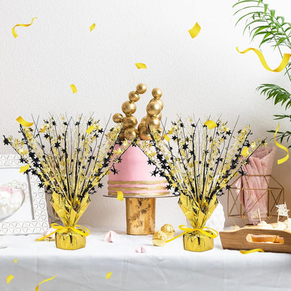 Crowye 18 Pieces Metallic Foil Spray Centerpiece Party Star Table Decoration Burst Metallic Table Centerpieces for Birthday Party Season Holiday (Black Gold)