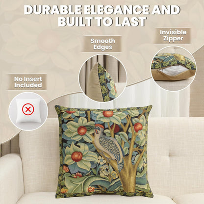 Charlotte Home Furnishings Throw Pillow Covers, Decorative Boho Pillow Covers for Couch, Living Room, Black Woodpecker Square Cushion Cases 18x18 in, European Cotton Jacquard Woven, Cozy Bedroom Decor