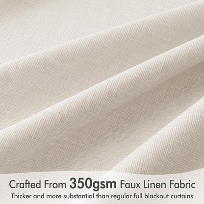 MIULEE 100% Blackout Curtains 90 Inch Long 2 Panels for Bedroom, Thick Luxury Faux Linen Black Out Curtain Room Darkening Back Tab Pleat Window Textured Drapes with Hooks for Living Room, Ivory