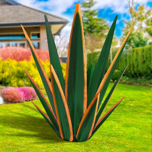 Large Tequila Rustic Sculpture, Rustic Metal Plants for Outdoor Patio Yard, Home Decor Hand Painted Agave Garden Statue, Outdoor Lawn Ornaments Yard Stakes (Dark Green - L)