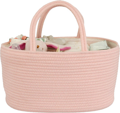 Diaper Caddy Organizer Cotton Rope Baby Basket Nursery Storage and Portable Tote Bag for Car Ideal Baby Shower Gifts and Registry Must-Have for Newborn Essentials large coral pink