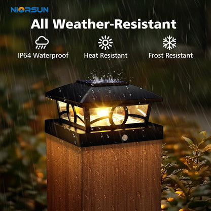 NIORSUN Solar Post Lights Outdoor, Fence Post Solar Lights Warm White Outdoor Waterproof Edison LED Bulbs Garden Patio Fence Deck Decor, Post Cap Lights 4x4 Wood Vinyl, Black 8 Pack