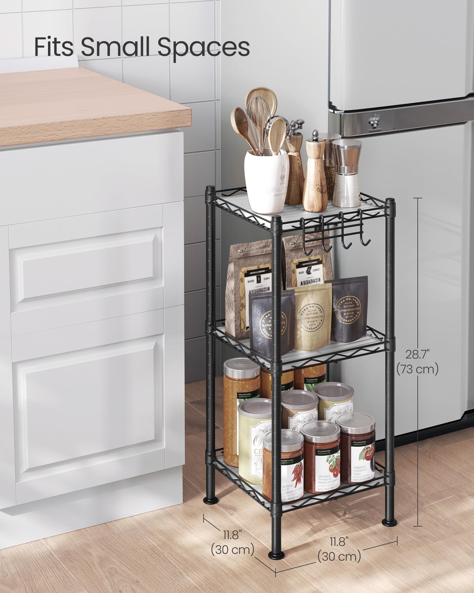 SONGMICS Storage Shelf, Bathroom Shelf for Small Space, 3 Tier, Ink Black