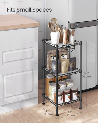 SONGMICS Storage Shelf, Bathroom Shelf for Small Space, 3 Tier, Ink Black