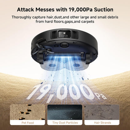 Mova P50 Pro Ultra Robot Vacuum and Mop, 19,000Pa Suction with Anti-Tangle Brush, Removable & Liftable Mop for Carpet & Floor, 167℉ Mop & Washboard Self Drying & Cleaning, Auto Empty & Refill, Black