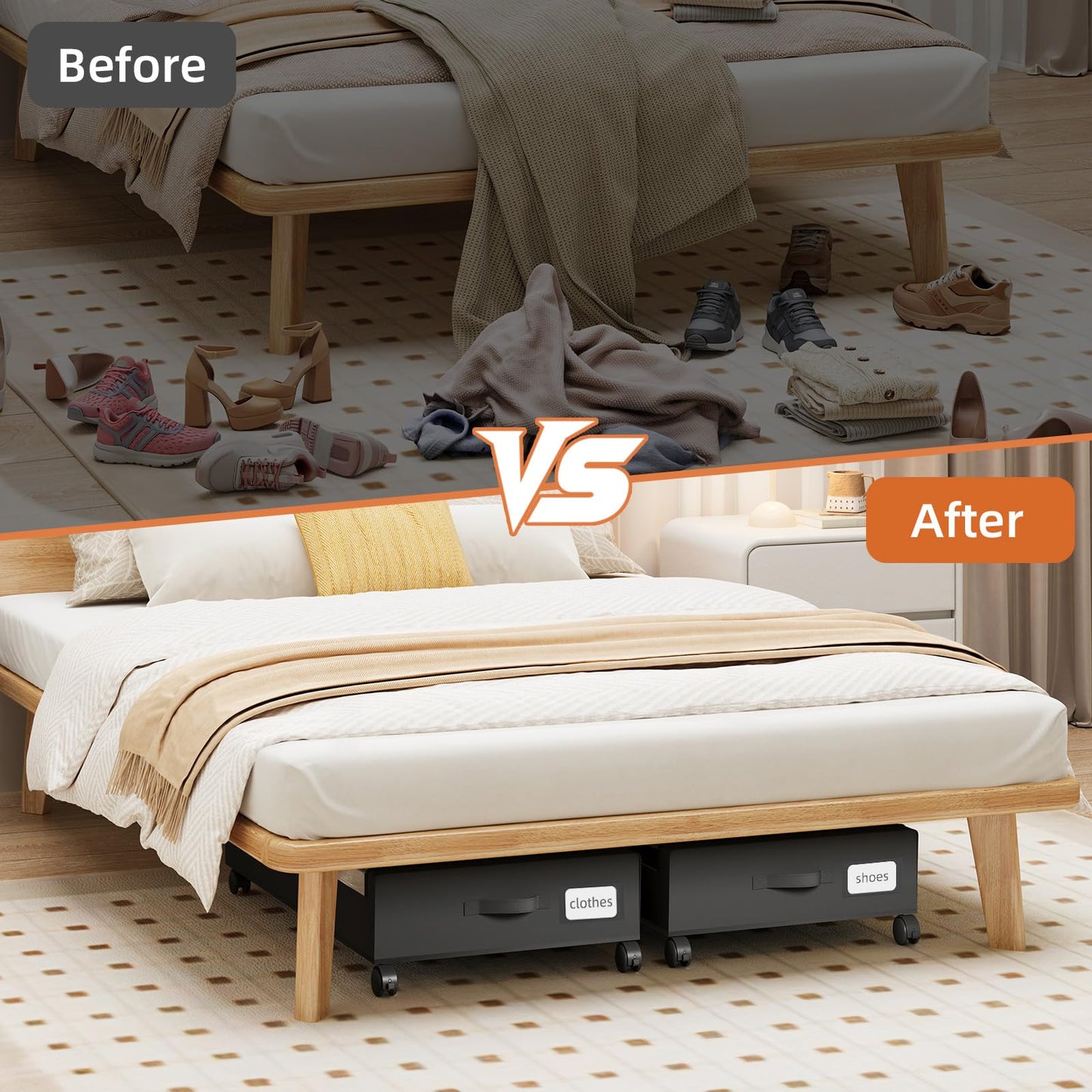 Somdot Under Bed Storage with Wheels, 2 Pack Under Bed Storage Containers
