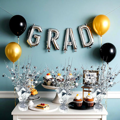 12 Pack Metallic Foil Spray Centerpiece Star Table Decoration Burst Table Centerpieces for Birthday Wedding Anniversary Graduation Holiday Party Supplies Decor, Silver