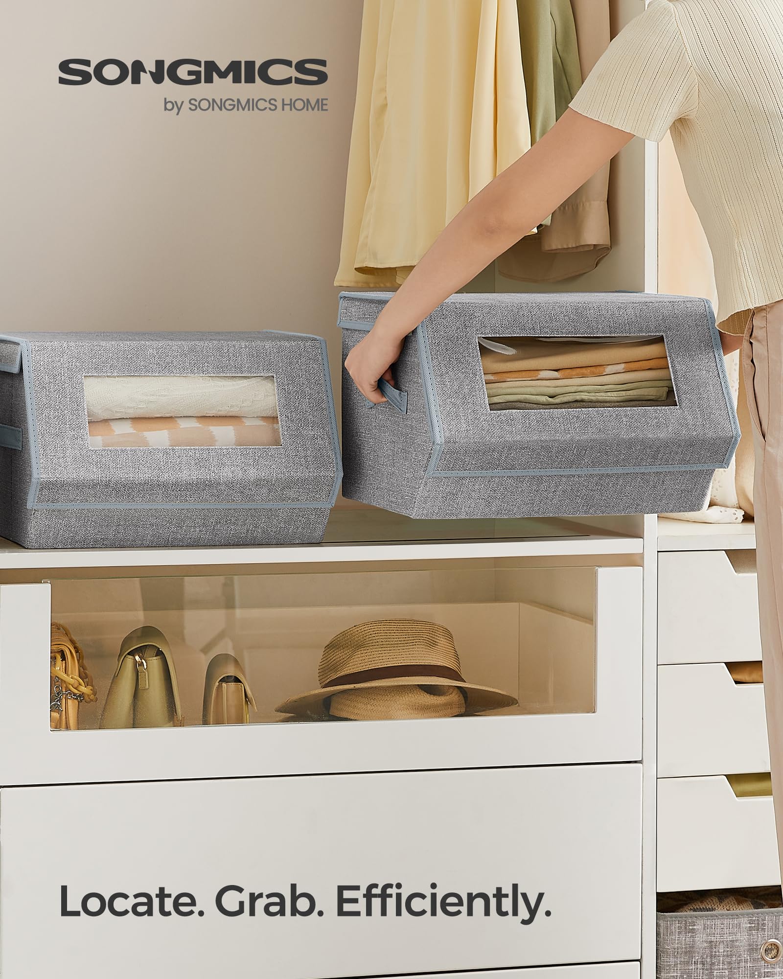 SONGMICS Stackable Storage Bins, Set of 2, with Lids and Front Windows