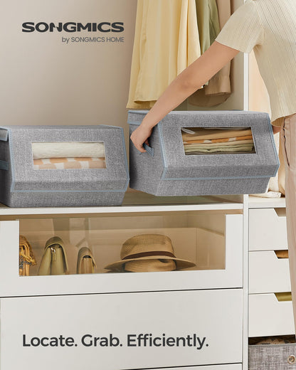 SONGMICS Stackable Storage Bins, Set of 2, with Lids and Front Windows