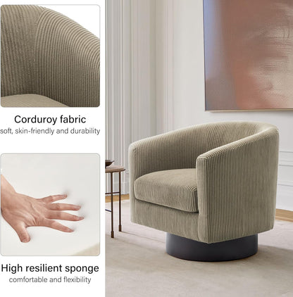 Swivel Barrel Accent Chair, Modern Round Corduroy Fabric Arm Chair for Living Room, Bedroom, Comfy Club Reading Chairs for Adults (Corduroy Camel, Set of 4)