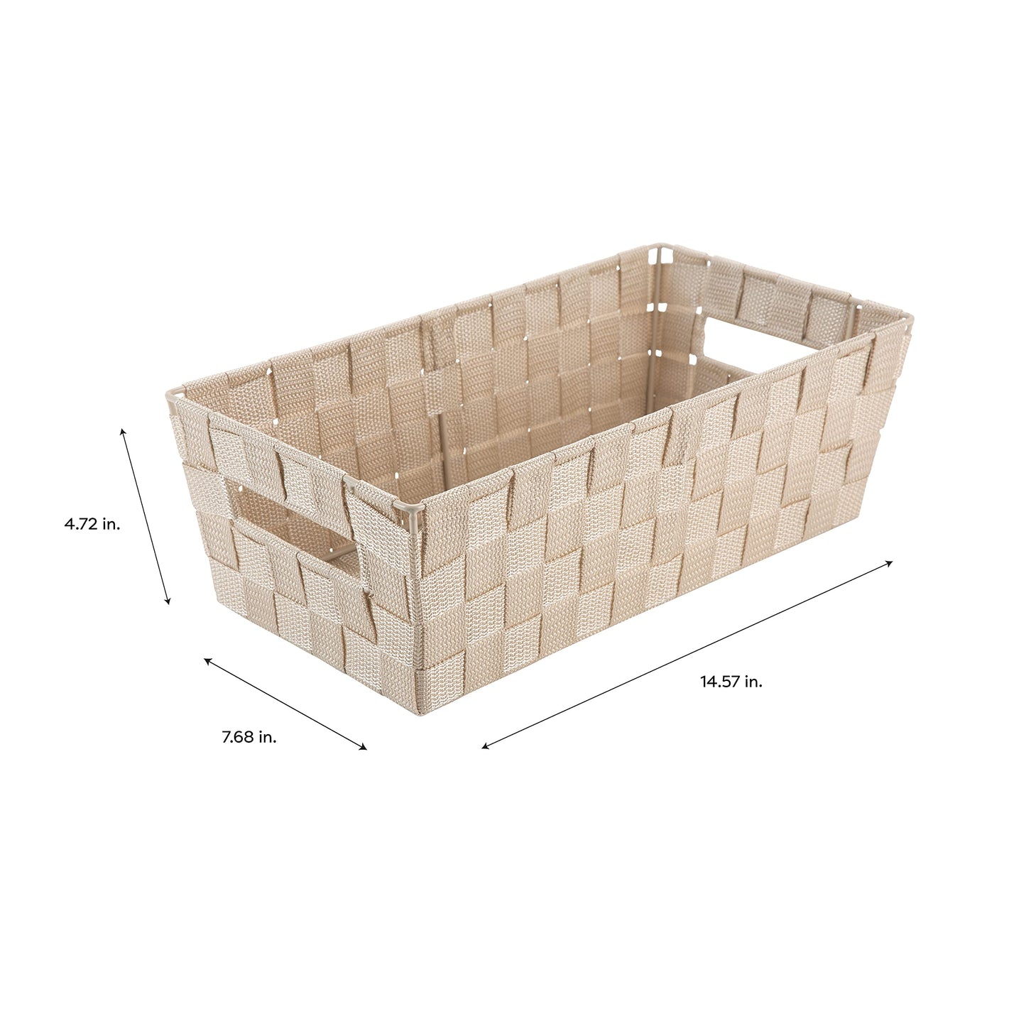 Simplify Extra Long Shelf Woven Strap Tote | Decorative Storage Basket | Built in Handles |