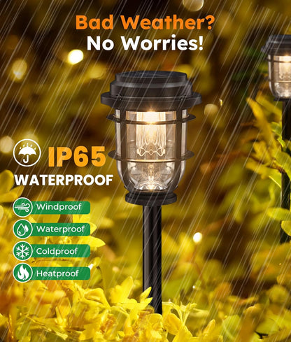 Bright Solar Pathway Lights Outdoor, 8 Pack Waterproof IP65, Auto On/Off Solar Powered Garden Lights for Yard Lawn Walkway Landscape Pool Outside - 3-in-1 Hanging, Tabletop & Stake Lighting