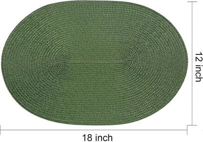 AHHFSMEI Placemats Set of 6 for Dining Table Washable Woven Vinyl Non-Slip 18x12 inches Placemat Heat-Resistant Durable Table Mats for Dining Table Easy to Clean (Oval Green, 6)