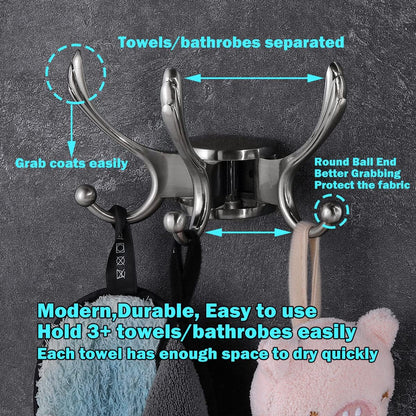 Swivel Coat Hook 2 Pack Heavy Duty Space Saving Towel Rope Hook Wall Mount Triple Swing Arms for RV Bathroom Kitchen Garage,Brushed Nickel
