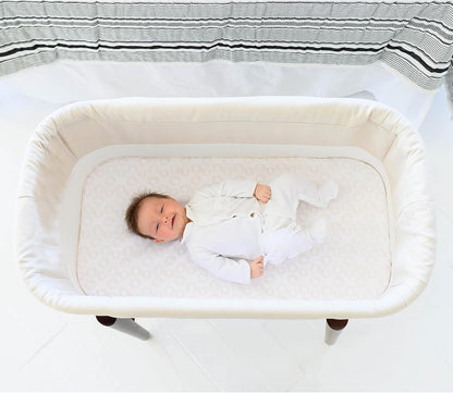 Sova Portable Baby Bassinet, Mid-Century Design with Extra Deep Walls for Newborns and Babies Safety, Includes 2 Fitted Sheets and Padded Mattress (Cream)