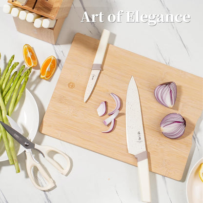 Zhang Xiao Quan Since 1628 15Piece Kitchen Knife Set,Knife Block Set with Ceramic-Coated Blade Ergonomic Handle(Cream)